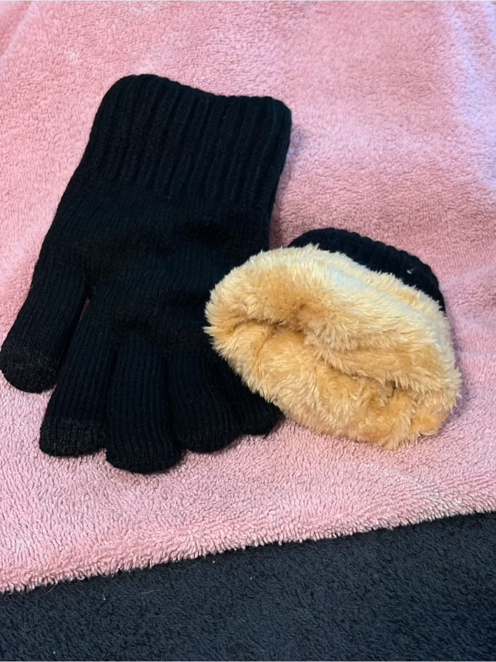Pre-loved Lane Bryant Black Trapper Hat, Earmuffs & fleeced line gloves